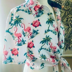 J. Crew palm & flamingo shirt